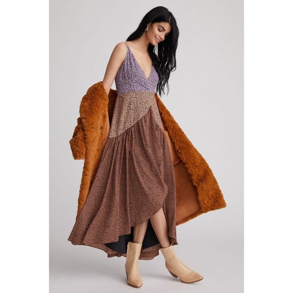 Hutch Anthropologie Floral Wrap Maxi Dress V-neck Hi-Low Brown Purple Size M - Picture 5 of 16